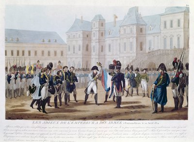 Napoleon I (1769-1821) Kust de Vlag, of Het Afscheid in Fontainebleau, 20 april 1814 door French School